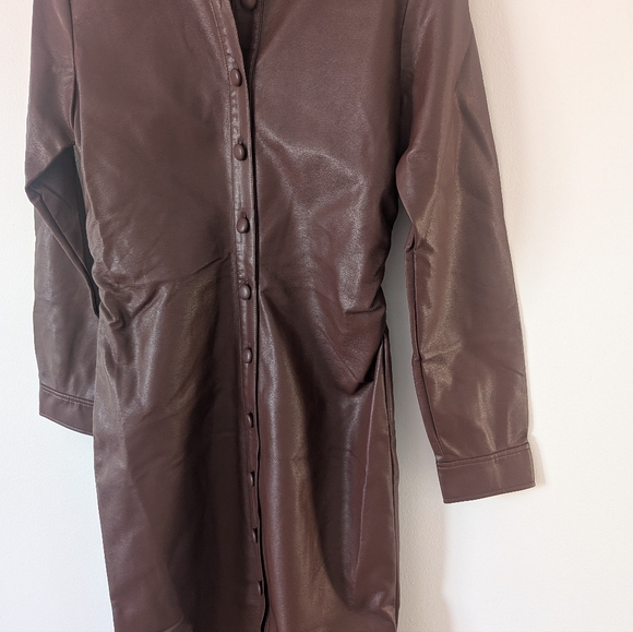 green emerald velvet dress Faux Leather Shirt Dress with Pintuck Waist Army / S